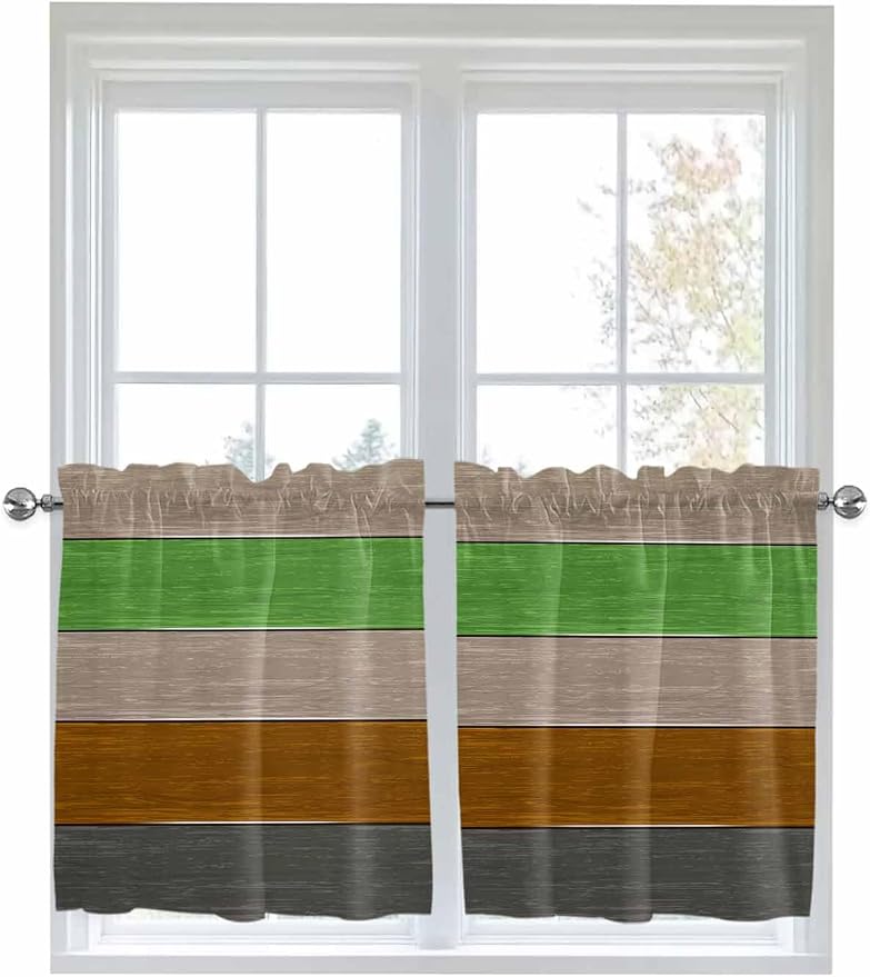 Farm Gray Green Brown Wood Grain Window Valance Curtains, Rustic Wooden Plank - Image 6