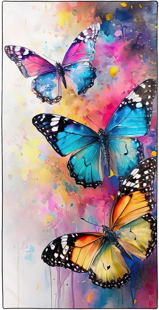 Artistic Watercolor Butterfly Beach Towel 36"x72" Quick-Dry Soft Microfiber Pool Camping Travel Towel