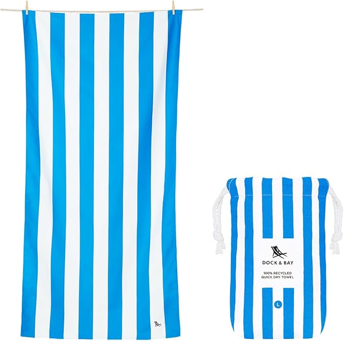 Dock & Bay Beach Towel - Quick Dry, Sand Free - Compact, Lightweight - 100% Recycled - Includes Bag - Set of 4 - Blue Hues, Extra Large (200x90cm, 78x35)