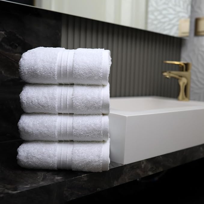 Hand Towels 4 Pack - Soft & Cozy, Large (16"x 28") Cute, Soft, Decorative - Versatile, Perfect as Hand Towels for Bathroom, Gym, Hotel, Spa Towels - White