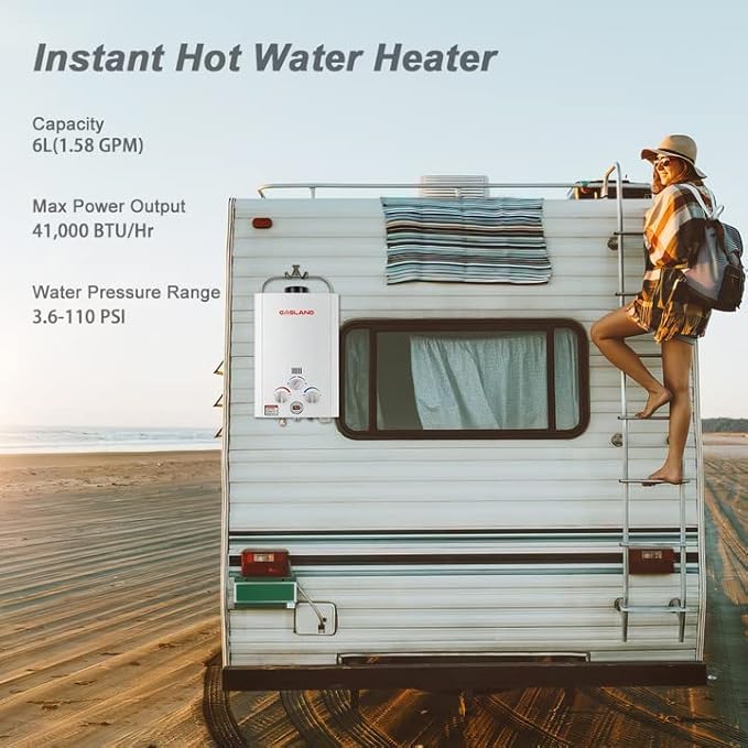 GASLAND 6L 1.58GPM Portable Propane Tankless Water Heater with Pump and 1/2" Twist-On Pipe Strainer