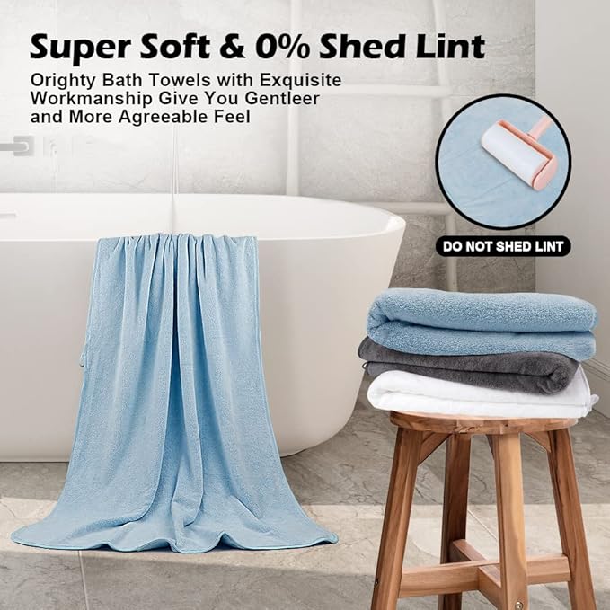 Orighty 2-Pack Microfiber Bath Towels (27'' x 54'') - Soft, Absorbent, Quick-Drying, Blue