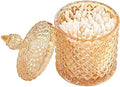 Colorful Home Decorative Jar Qtips Holder Dispenser Glass Storage Container Bathroom Counter Vanity Organizer for Bath Salts/Swabs/Rounds Makeup Sponges Toothpick Jewelry(Amber,10 oz)
