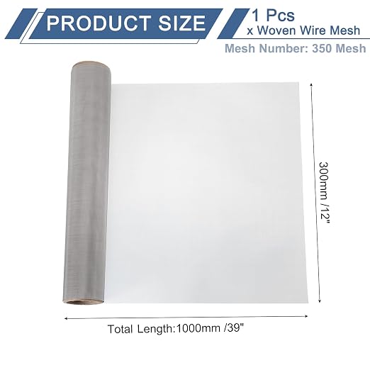 uxcell 350 Mesh 39" x 12" Woven Wire Mesh, 304 Stainless Steel Air Vent Filter - Image 2