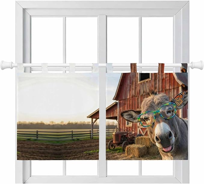 Farm Donkeys Kitchen Curtains 36 Inch Length, Small Window Curtains Tab Top by Unknown