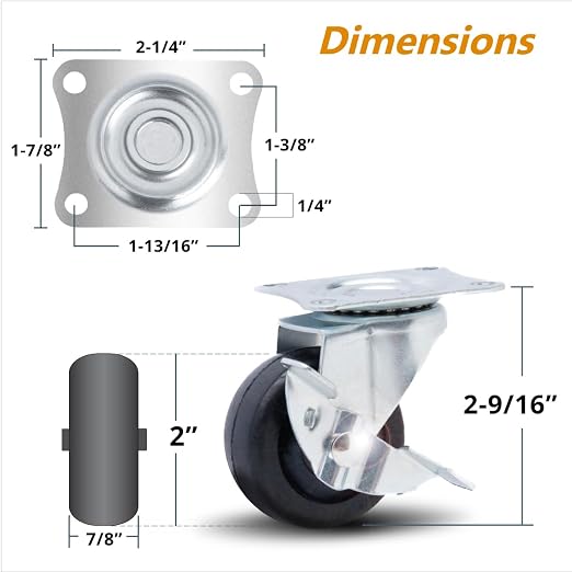 POWERTEC 2 Inch Swivel Caster Wheels Set of 4 - Image 2