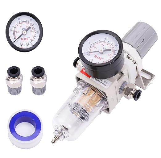 RIH 1/4" NPT Compressed Air Filter Regulator Combo Piggyback, 5 Micron Brass by RIHRightPneumatic