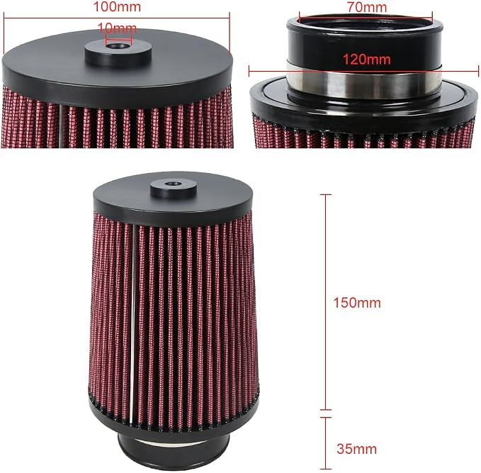 2.75 Inch 70 mm High-Flow Air Filter, Reusable Cone Cold Air Intake, High - Image 3