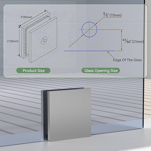 Shower Door Hardware Kit 304 Stainless Steel for 6/25"-1/2" (6mm-12mm) Tempered Glass, Hardware Accessories with 8" Handles Hinges Glass Clamp - Brushed Silver