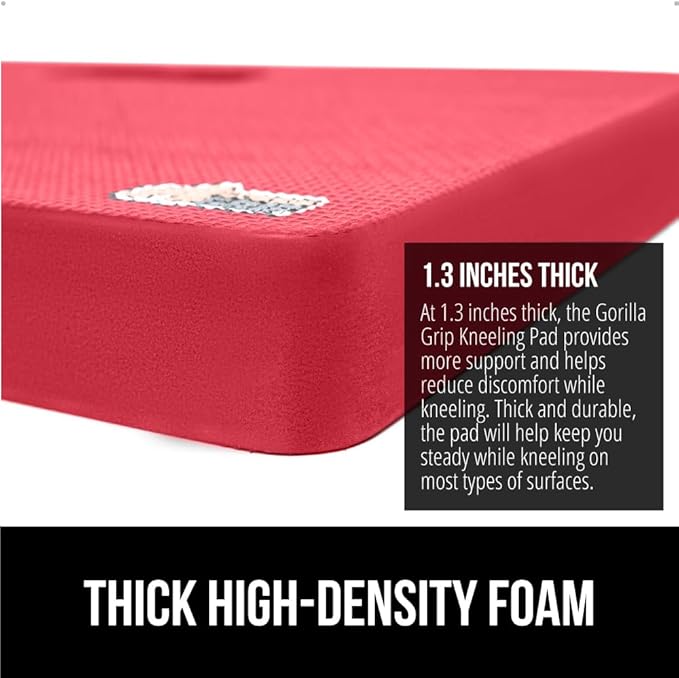 GORILLA GRIP Extra Thick Patent Pending Soft Foam Kneeling Pad, Supportive Large Cushion Knee Pads for Gardening, Baby Bath Time, Dirt and Water Resistant, Workout and Garden Supplies, 17.5x11, Red