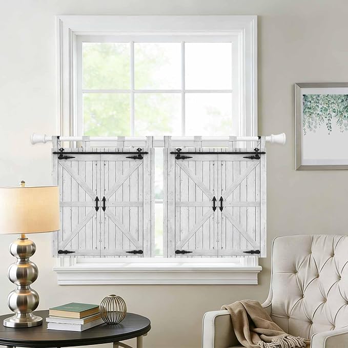 Farmhouse Wood Grain Kitchen Curtains 24 Inch Length, Small Window Curtains Tab - Image 2