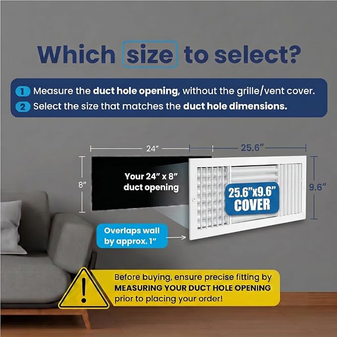 24x8 Aluminum 3-Way Air Supply Vent Cover Wall Ceiling Register Multi-Shutter - Image 2