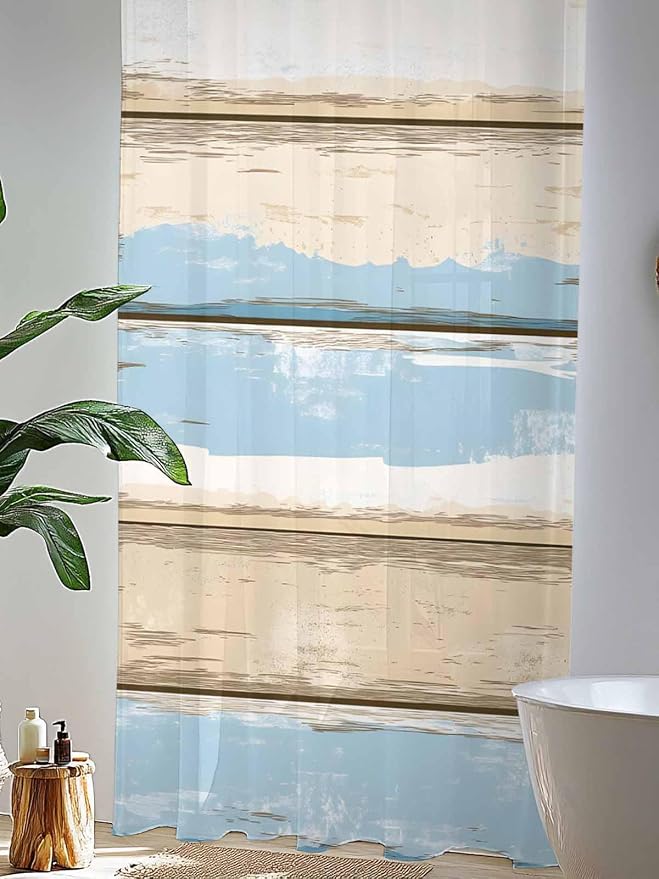 Sheer Curtains 84 Inches Long, Vintage Geometric Blue Semi Sheer Curtains Light - Image 4
