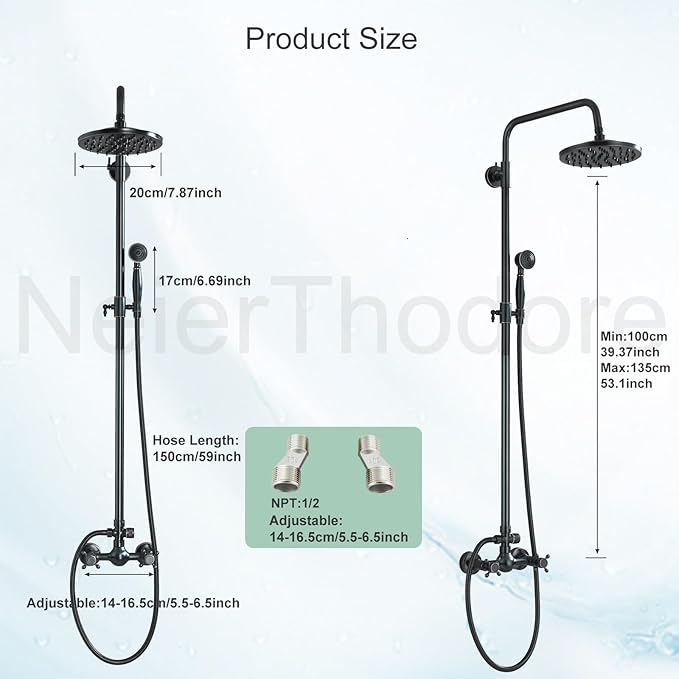 NeierThodore Luxury ORB Bathroom Shower Faucet Dual Handles Wall-Mounted Shower Mixer Taps 8" Rainfall Shower Head Ceramic Handheld Sprayer Oil Rubbed Bronze