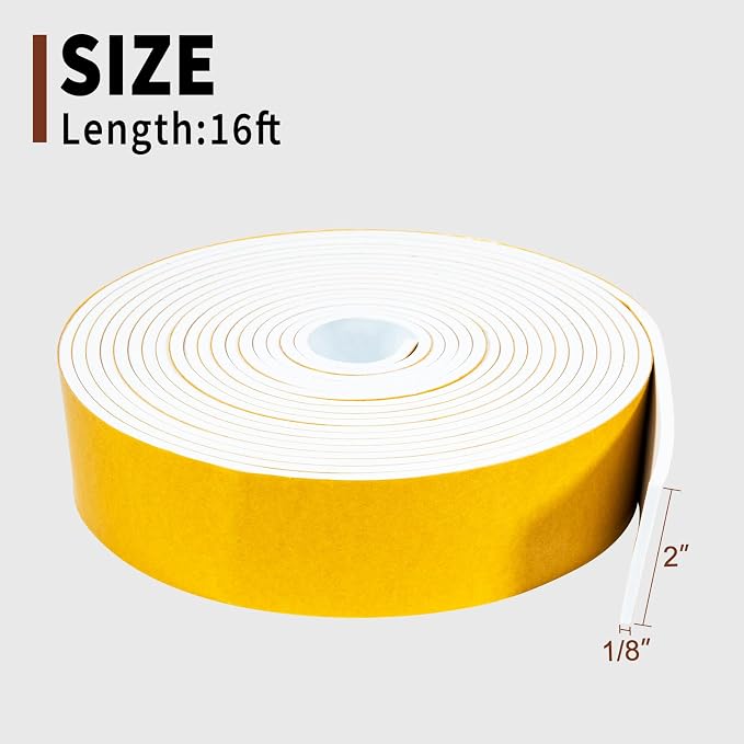 Yotache White Foam Rubber Seal Strip Tape 2" x1/8", Adhesive Closed Cell Foam - Image 4