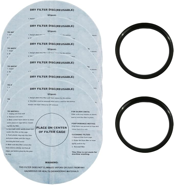 6 Dry Filter For Shop Vac with 2 Mounting Ring, 17.5" Inch Paper Reusable Dry by ALLPARTSETC