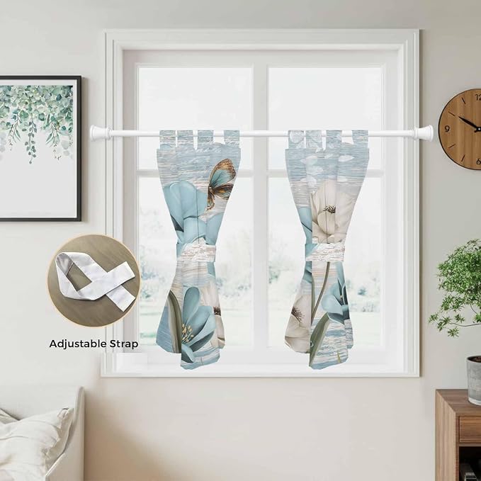 Spring Floral Kitchen Curtains 45 Inch Length, Short Cafe Window Curtains Tab - Image 5