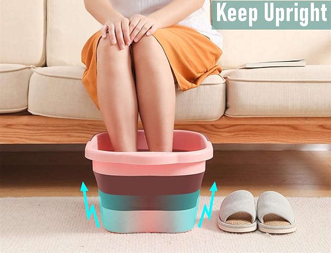 Collapsible Foot Bath Basin Tub for Soaking Feet, Plastic Foldable Foot Spa Bucket Tools with Handle and Massager Acupoint for Camping Travel