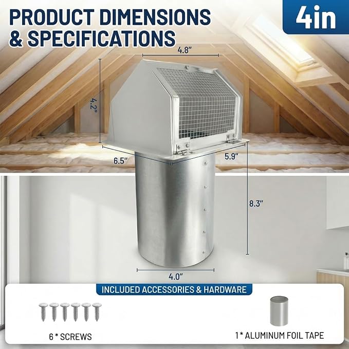 4 Inch Vent Covers for Wall, Galvanized Steel Dryer Vent Cover Outside - Image 2