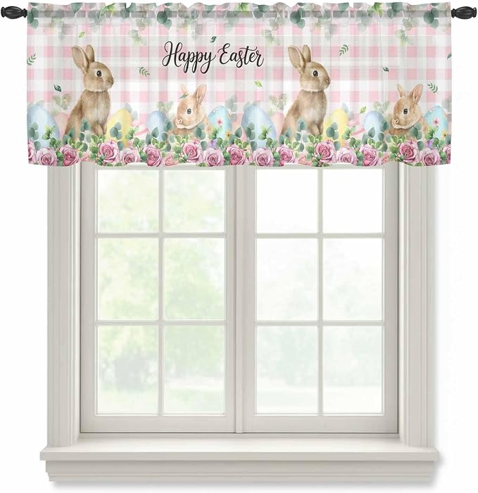 Easter Sheer Valances for Windows 60"x18", Light Filtering Kitchen Curtains by Unknown