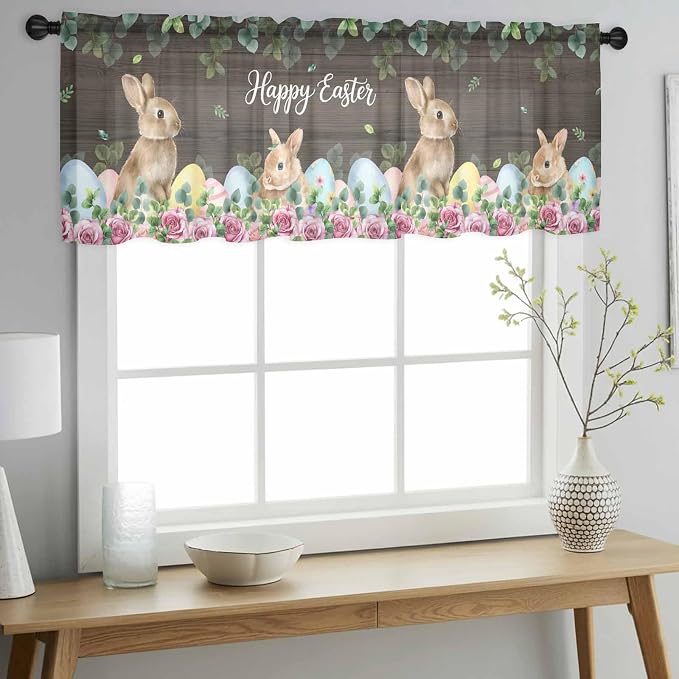 Easter Sheer Valances for Windows 42"x12", Light Filtering Kitchen Curtains - Image 2