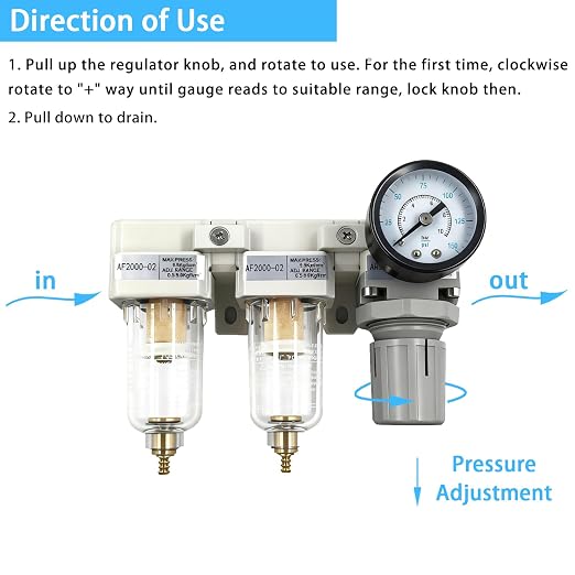 XingNEeng 1/4" NPT Compressed Air Filter Regulator Lubricator Combo, Water/Oil - Image 4