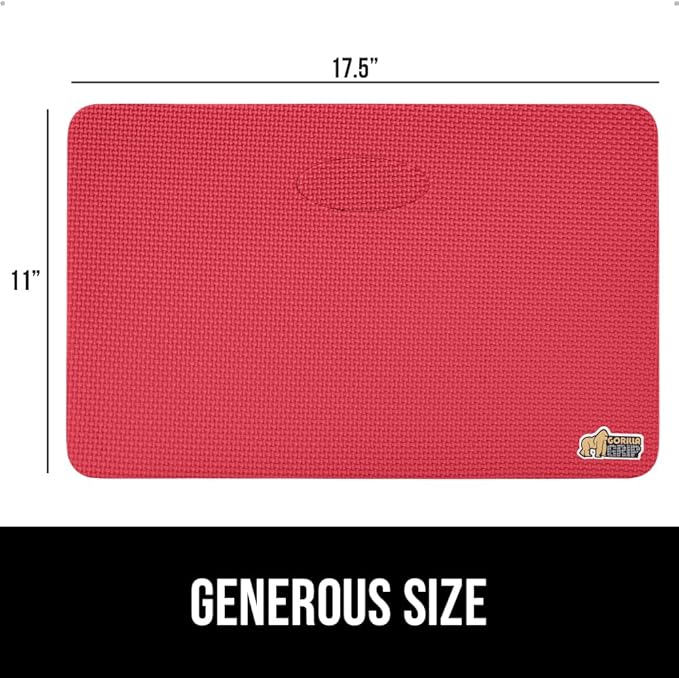 GORILLA GRIP Extra Thick Patent Pending Soft Foam Kneeling Pad, 2 PK, Supportive Large Cushion Knee Pads for Gardening, Baby Bath, Dirt and Water Resistant, Workout and Garden Supplies, 17.5x11, Red