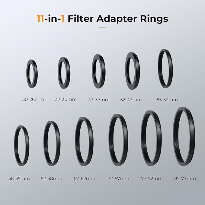 K&F CONCEPT 11 Pieces Metal Step Down Filter Adapter Rings Set, - Image 2