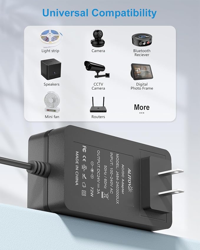 ALITOVE 24V Power Supply 3A 72W 24 Volt Transformer AC/DC Adapter 100-240V - Image 8