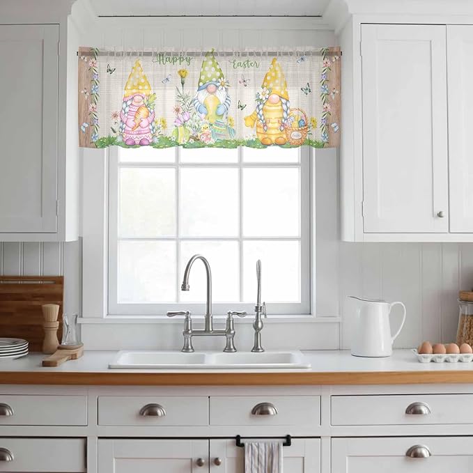 Easter Sheer Valances for Windows 42"x12", Light Filtering Kitchen Curtains - Image 3