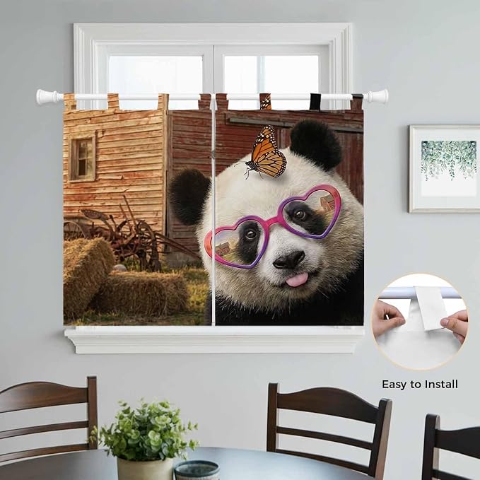 Farm Panda Kitchen Curtains 45 Inch Length, Short Cafe Window Curtains Tab Top - Image 4