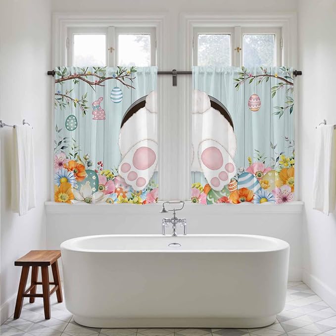 Easter Bunny Kitchen Tier Curtains 45 Inch Long 2 Panel Set, Rod Pocket Short - Image 5