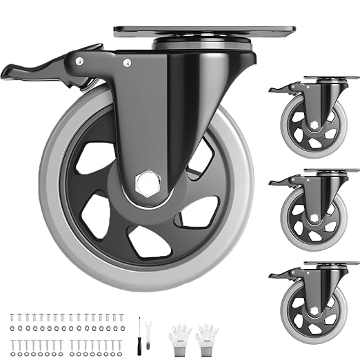 Casters Set of 4 Heavy Duty, 5 Inch Caster Wheels by WOZESEIK