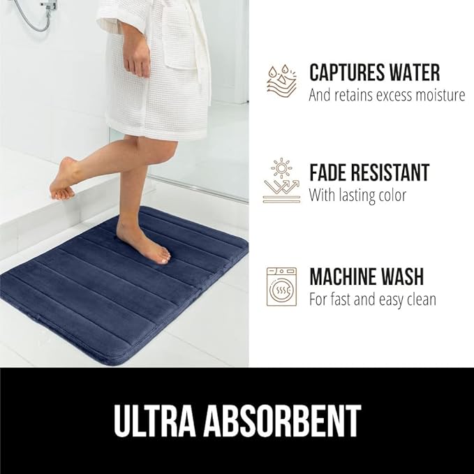 GORILLA GRIP Memory Foam Bath Mat, Soft Absorbent US Designed Bathroom Rug, Gripping Dots Machine Washable Bathmat, Cushioned Floor Mats, Shower Sink Rugs Room Décor Accessories, 24x17 Navy Blue