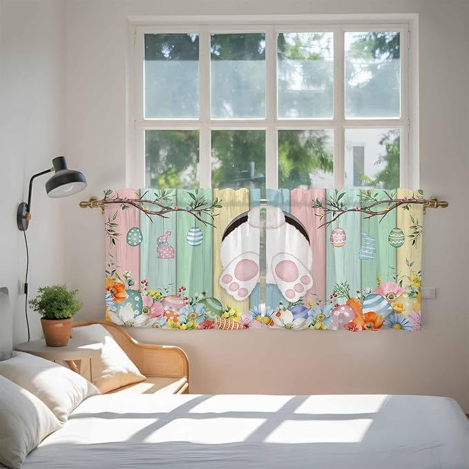 Easter Kitchen Tier Curtains 24 Inch Long 2 Panel Set, Rod Pocket Cafe Small - Image 4