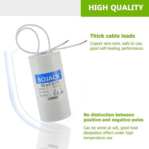 BOJACK Run Capacitor 60 uF 450V AC 60 MFD CBB60 2 Wire 50/60Hz Cylinder Motor - Image 4