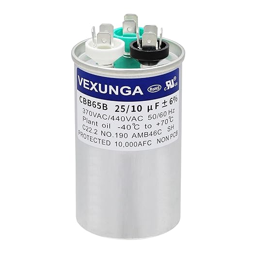VEXUNGA 25/10 uF 25+10 MFD 370VAC or 440VAC Dual Run Start Round A/C Capacitor by VEXUNGA