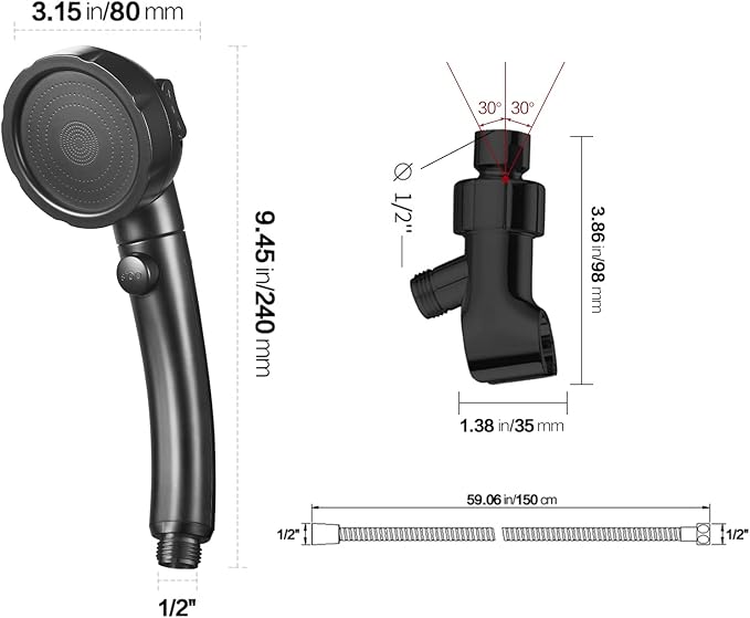 KAIYING High Pressure Handheld Shower Head with ON/OFF Pause Switch, 3 Spray Modes Shower Wand with Shut Off Button, Removable Camper Shower Head with Hose and Adjustable Angle Bracket (Black)