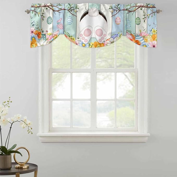 Easter Tie Up Valance Curtains for Windows, Kitchen Curtains Window Shades - Image 2
