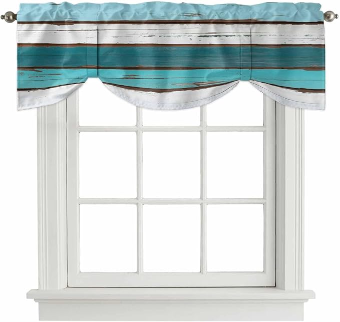 Turquoise Teal Tie Up Valance Curtains by Unknown