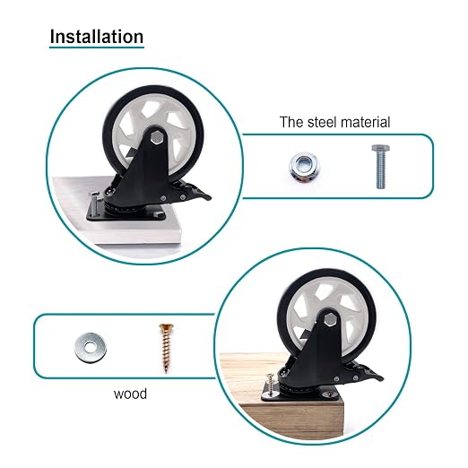 Caster Wheels - 4 Inch Casters Set of 8 Heavy Duty, BOSGEOT Locking Industrial - Image 6