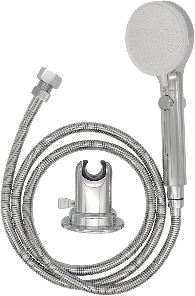RV Outdoor Shower Head Kit with Garden Hose Fitting and Suction Cup - RV Outside Shower - Easily Installed and Removed On Outside of Camper(RV Shower Head Kit with on/off switch, chrome)