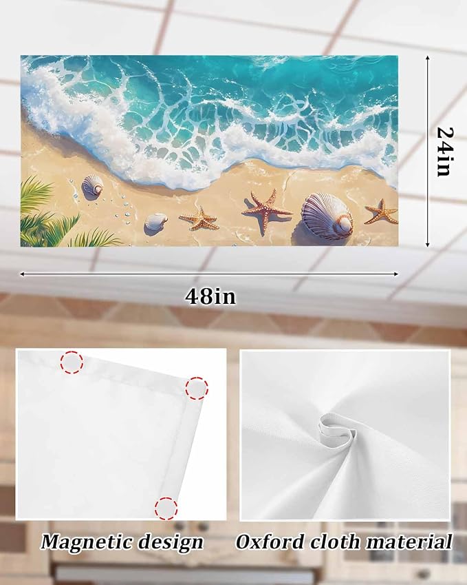Ocean 3 Pcs Fluorescent Light Covers, Sandy Beach Marine Wave Seashell Magnetic - Image 7