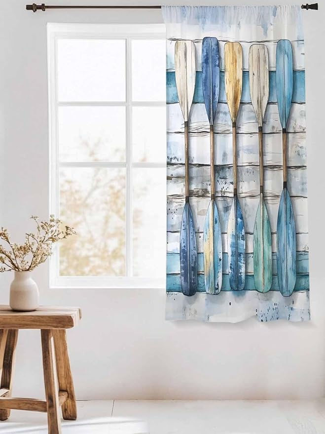 Sheer Curtains 72 Inches Long, Lake Paddle Striped Semi Sheer Curtains Light - Image 3