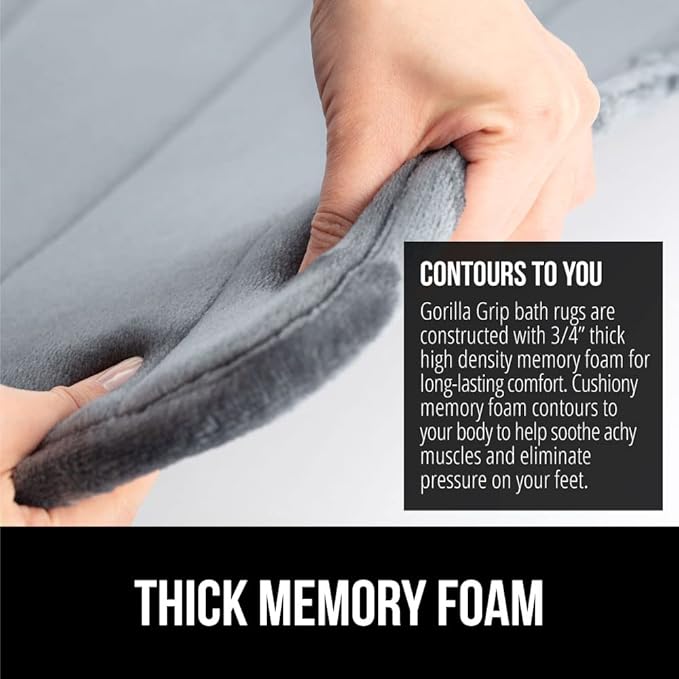 GORILLA GRIP Memory Foam Bath Mat, Soft Absorbent US Designed Bathroom Rug, Gripping Dots Machine Washable Bathmat, Cushioned Floor Mats, Shower Sink Rugs Room Décor Accessories, 42x24 Graphite Gray