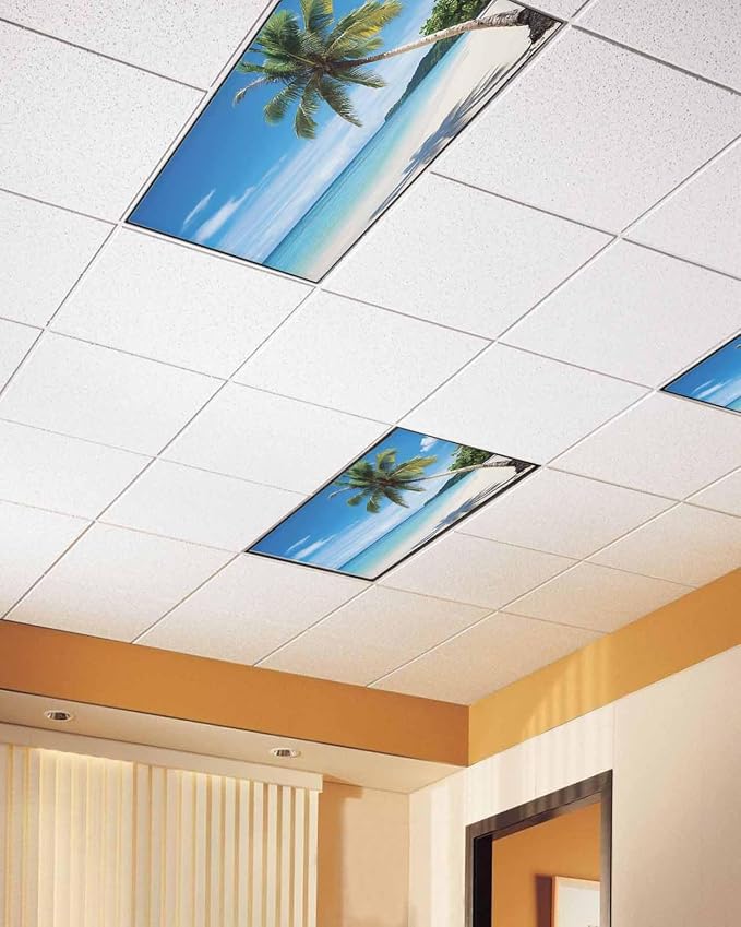 Yukro 2 Pack Beach Palm Tree Fluorescent Light Covers Summer Ocean Blue Sky - Image 2