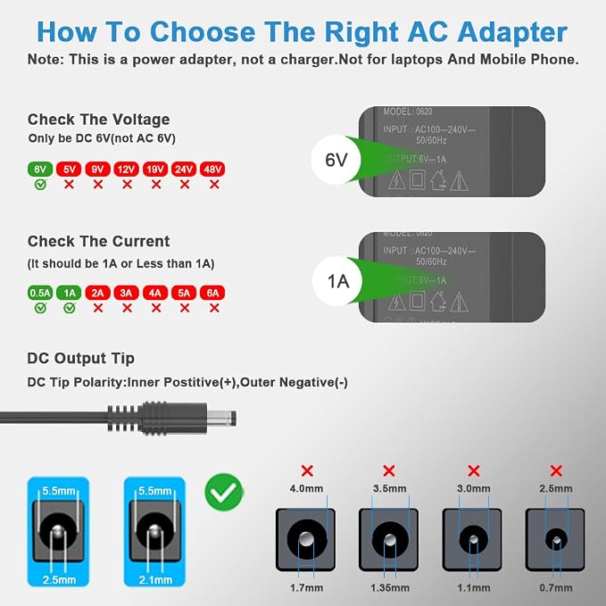 6V 1A Power Supply Adapter 6V 1A Replacement Charger 100V-240V AC Power Adapter - Image 4