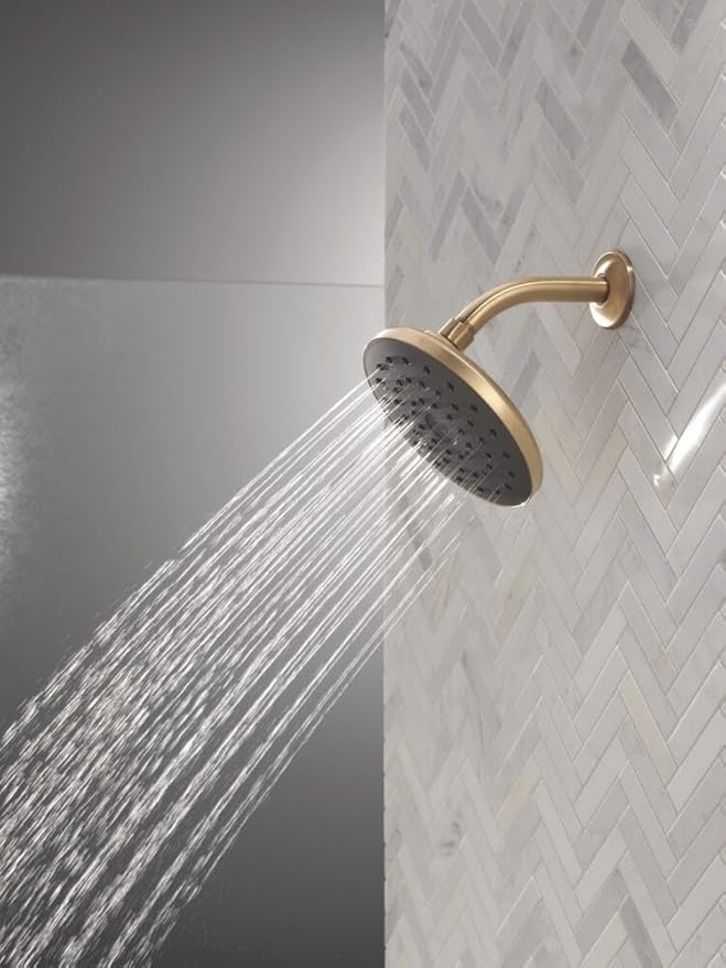 Delta PivotPro Brushed Gold Rain Showerhead, Single Setting 7 Inch Round Shower Head, Showerheads, 1.75 GPM Flow Rate, Champagne Bronze 75103CZ