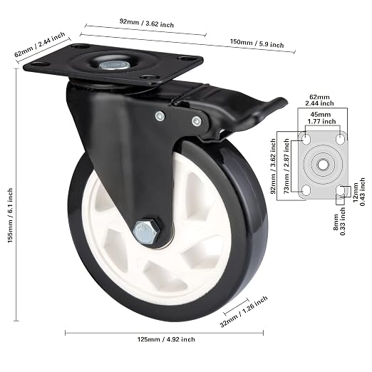 Caster Wheels - 5 Inch Casters Set of 4 Heavy Duty, BOSGEOT Locking Industrial - Image 5