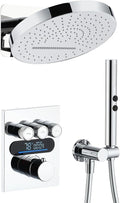 Lefton Shower System in Fahrenheit Display (Battery-free), 13” Overhead Round Rainfall Shower Head with All-in-one Handheld Spray Showerhead, 4-in-1 Control System, SSWM2501 (Chrome)